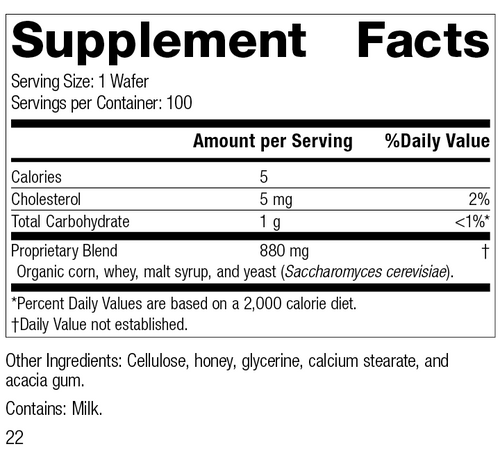 Lactic Acid Yeast™, 100 Wafers, Rev 22 Label Image.